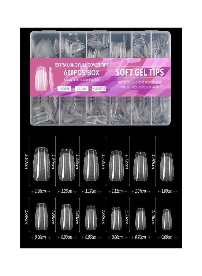 NAILS MAGIC Soft Gel Nail Tips - 600 Pcs SHORT coffin Shape | 12 Sizes - Full Cover Clear Tips for DIY Nails & Salons | Short coffin - Image 1