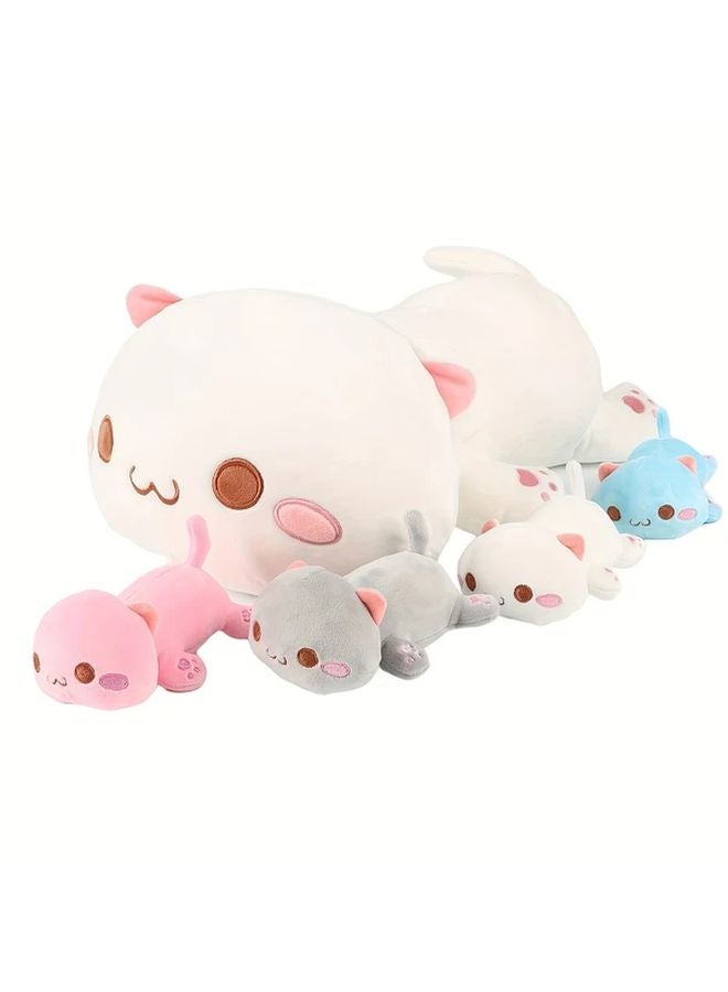 White Plush Cat Toy Set 5PCS Mother And Baby Cats Soft Stuffed Dolls For Gifts - Image 2