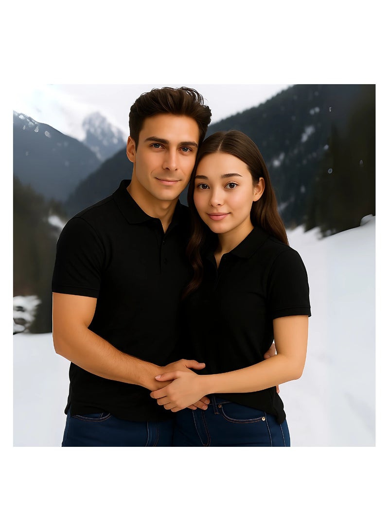 PRINTSHOP4ME Basic Adult Unisex Polo Short Sleeve T-shirt 220 Gsm Black - Image 3