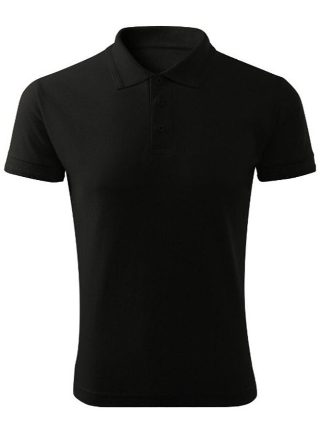 PRINTSHOP4ME Basic Adult Unisex Polo Short Sleeve T-shirt 220 Gsm Black  - Image 1