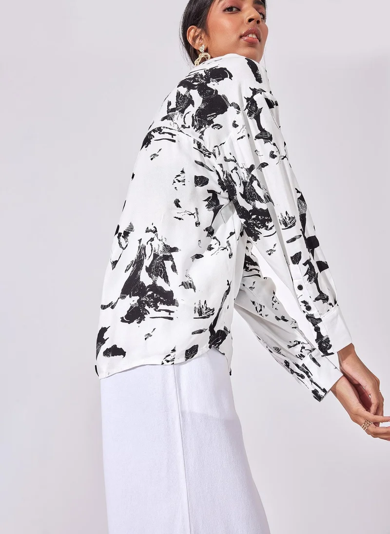 The Label Life Abstract Graphic Print Oversized Shirt