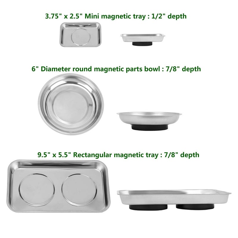 VASTOOLS Magnetic Tray Holder 3pc,for Socket Screw Nuts Bolts Metal Parts,Extra Strong Magnet,Thickened Tray,Stainless Steel - Image 3