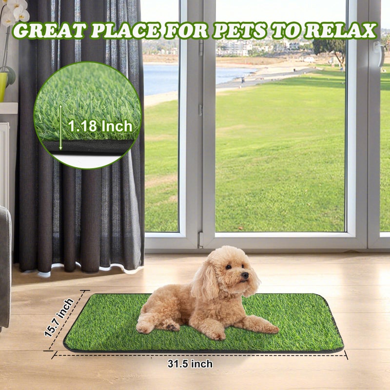 InwodiTeki Artificial Grass Mat, Dog Grass Pee Pads, Fake Grass Pad for Pets Potty Training, Soft Grass Rug, Grass Doormat with Drainage Holes, Pet Turf for Indoor Outdoor Use, Washable(15.7''*31.5'') - Image 3