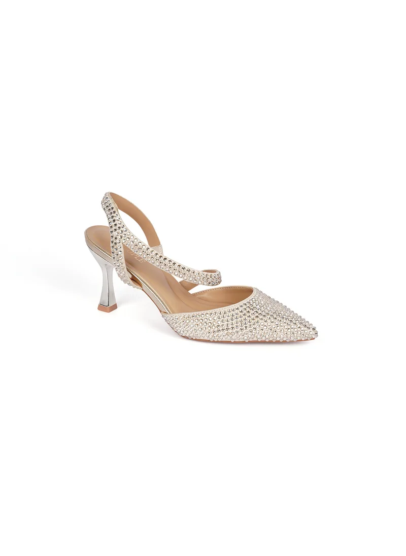 كيوبل Ladies Mid heel slingback mules embellished