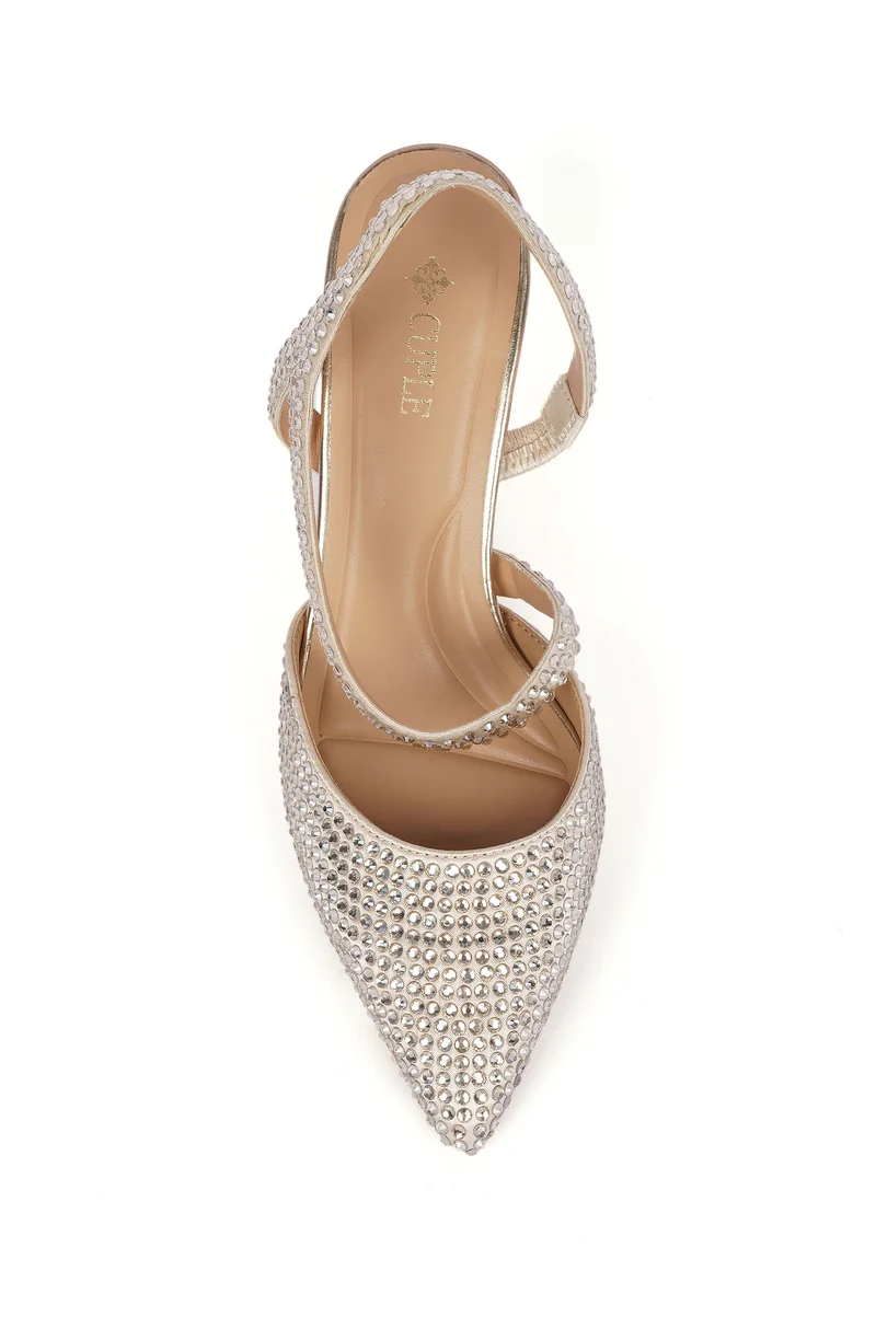 Cuple Ladies Mid heel slingback mules embellished