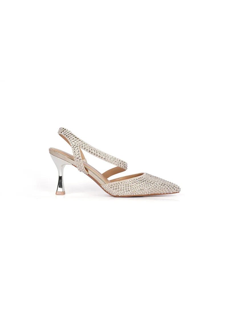 كيوبل Ladies Mid heel slingback mules embellished