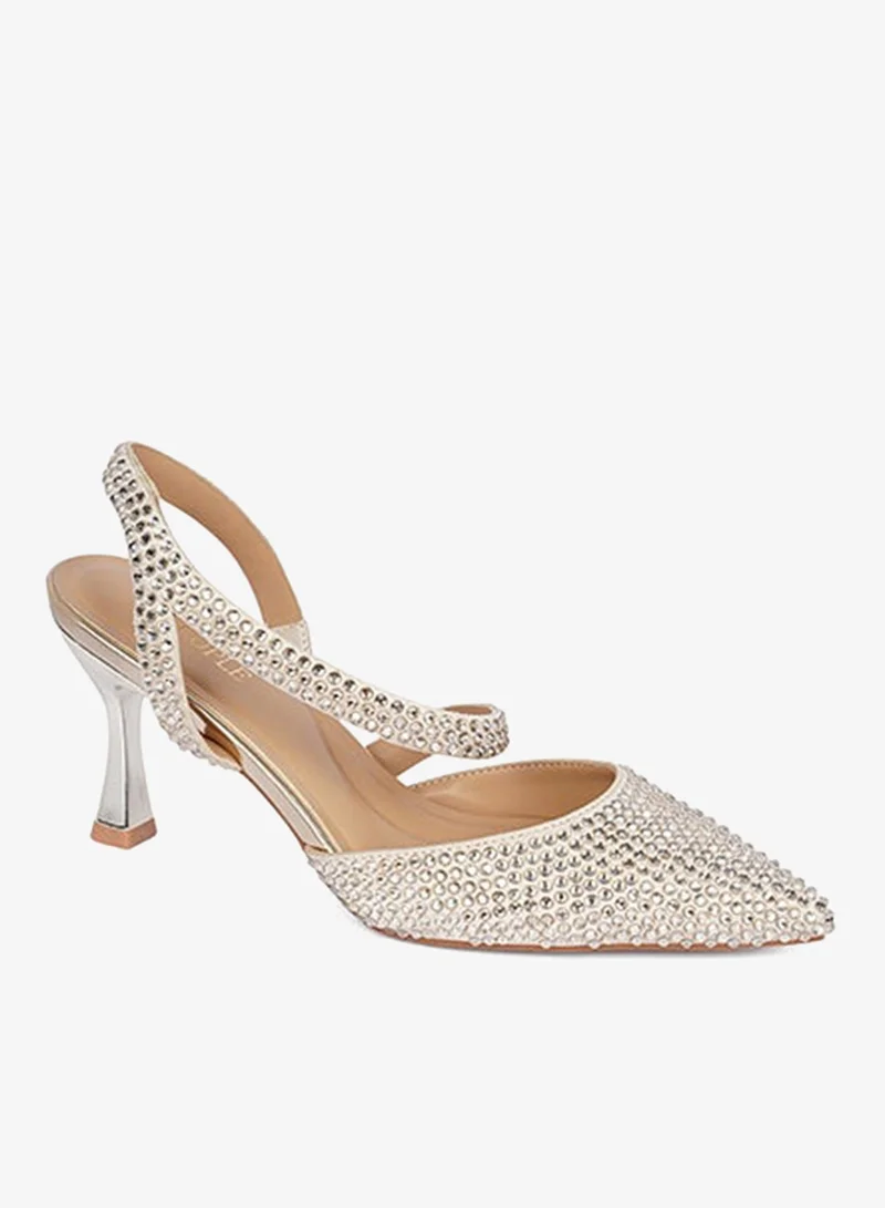 Cuple Ladies Mid heel slingback mules embellished
