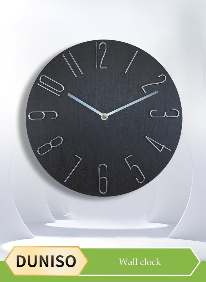 DUNISO Wall clock, silent non ticking quartz clock, circular decorative wall clock, easy to read, suitable for bedrooms, living rooms, kitchens, offices, schools (diameter 30cm) - Image 2