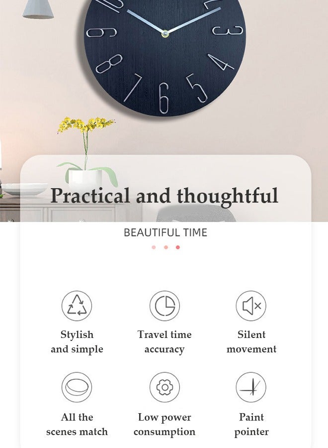 DUNISO Wall clock, silent non ticking quartz clock, circular decorative wall clock, easy to read, suitable for bedrooms, living rooms, kitchens, offices, schools (diameter 30cm) - Image 4