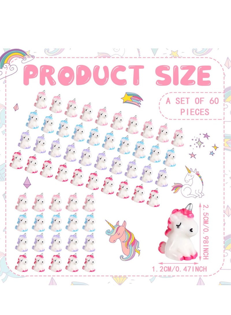 KASTWAVE Micro Unicorn Miniature Figurines, 60 Pcs Garden Moss Landscape Mini Resin Animals Unicorn Cake Topper DIY Terrarium Crafts Ornament Accessories for Home Dollhouse Decoration, 4 Colors - Image 3