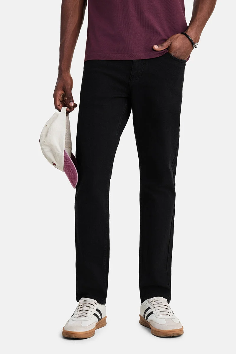 SNITCH Black Solid Slim Fit Casual Jeans