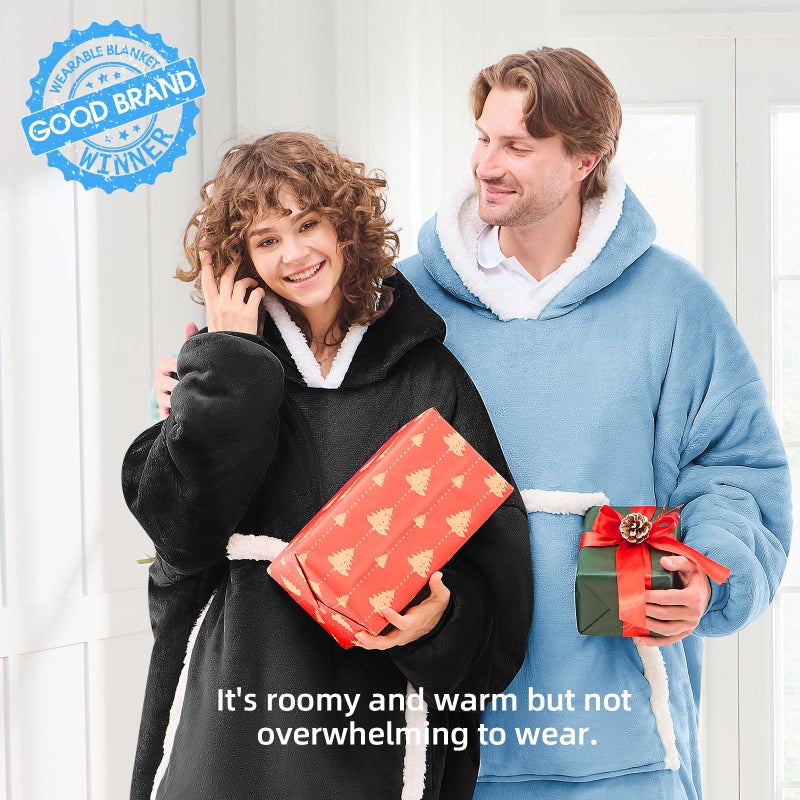 JOYWOO Black Wearable Blanket Hoodie,Oversized Cat Lovers Sweatshirt Blanket for Adult & Teens,Birthday Gifts for Women Men Mom Girl Boys,Cozy Fuzzy Sherpa Sweatshirt Blanket Giant Pocket Gifts,Small - Image 2