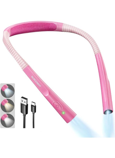 Glocusent Upgraded LED Neck Reading Light, Book Light for Reading in Bed, 30-min Timer, 3 Colors & 3 Brightness Adjustable, Rechargeable & Long Lasting, Perfect for Reading, Knitting & Repairing