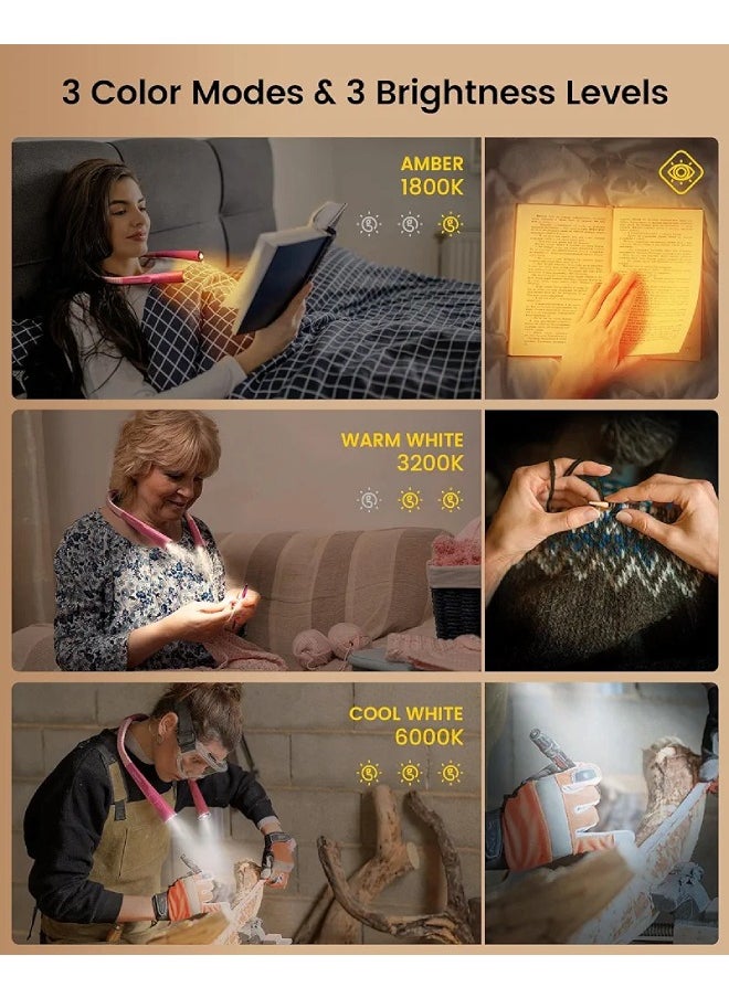 Glocusent - Glocusent Upgraded LED Neck Reading Light, Book Light for Reading in Bed, 30-min Timer, 3 Colors & 3 Brightness Adjustable, Rechargeable & Long Lasting, Perfect for Reading, Knitting & Repairing - Image 1