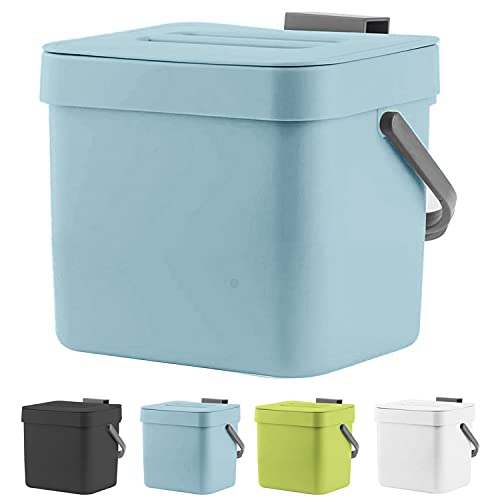 LALASTAR Kitchen Compost Bin, Hanging Trash Can with Lid for Kitchen Cabinet Door, Under Sink, Wall Mounted Waste Bin for Bathroom, 1.8 Gallon, Blue - Image 1