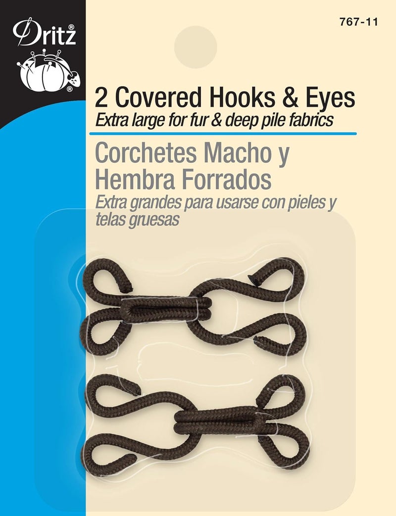 Dritz Covered Hooks and Eyes, Extra Large, 2 Set, Brown - Image 1