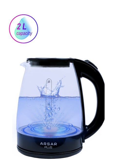 2 Liter Glass Body Electric Cordless Kettle with 360 Swivel Base 2200W