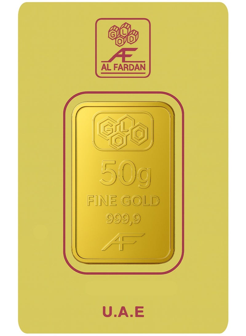 أل فردان سبيكة ذهب الفردان ٥٠ غرام - ٢٤ قيراط (٩٩٫٩٩٪ ذهب استثماري نقي) - Image 2