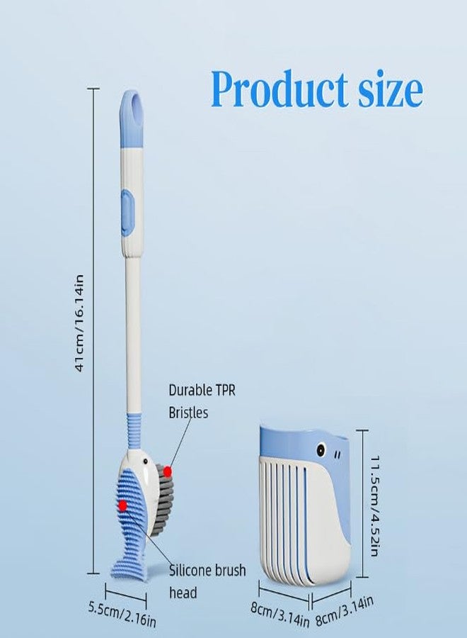 HASTHIP® 2 in 1 Double Sides Toilet Brush Toilet Brush, 16 Inch Soft Silicone Back with Built-in Soap Dispenser, Suction Cup Drip Holder, TPR Bristles for Bathrooms, Efficient Cleaning, Blue - Image 2