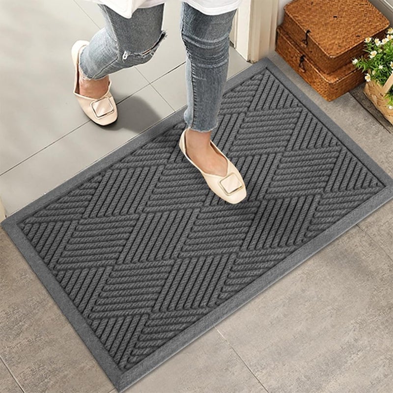 HIYARD Sturdy Front Door Mat Absorbent Muddy Dirt Resist Welcome Door Mats Outdoor Indoor Stain and Fade Resistant NonSlip Rubber Backing Low Profile Doormat for Entryway 3017 Charcoal