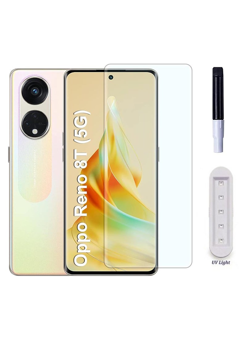 Generic - UV Liquid Glue Full Coverage Tempered Glass Screen Protector For Oppo Reno 8T 5G - Clear - Image 1