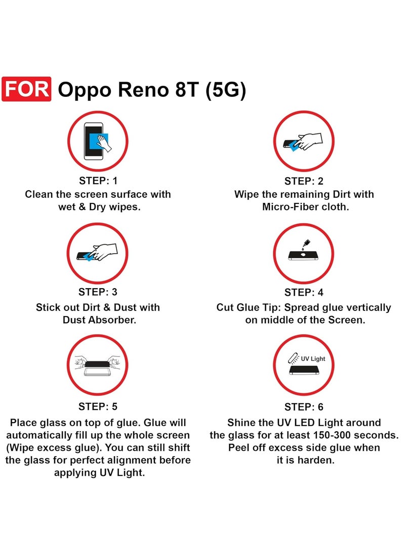 Generic - UV Liquid Glue Full Coverage Tempered Glass Screen Protector For Oppo Reno 8T 5G - Clear - Image 1