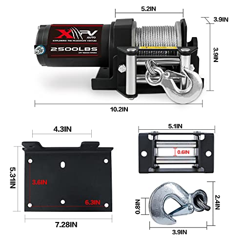 XPV AUTO 2500lbs Electric Winch 12V Waterproof Steel Cable with Wired Remote Control & Mounting Plate ATV UTV Towing Trailer Winch Off-Road - Image 5