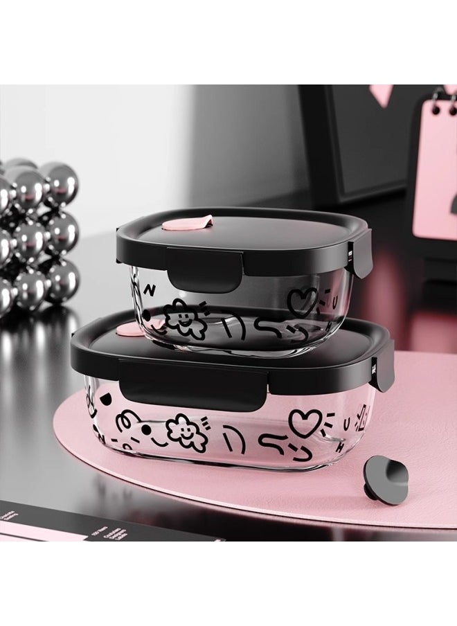 Generic - Xi Le Buckle Microwave Oven Heating Glass Lunch Box Work With Meal Lunch Box Fruit Lunch Box Fresh-keeping Box New Generation-Specifications:Original Cloud Food Box Rectangular Two Compartments - Image 1