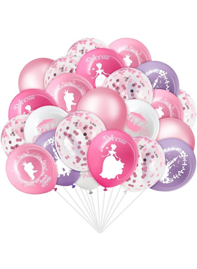 Civaner 48 Pieces Princess Balloons Princess Birthday Party Balloons Pink Confetti Latex Balloons Princess Party Decorations For Baby Shower Birthday Wedding Party Favors - Image 2