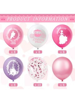 Civaner 48 Pieces Princess Balloons Princess Birthday Party Balloons Pink Confetti Latex Balloons Princess Party Decorations For Baby Shower Birthday Wedding Party Favors  - Image 3