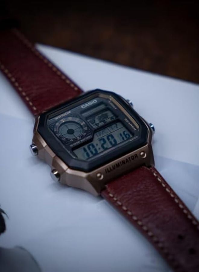 CASIO Digital Men Watch Black Dial and Brown leather band AE-1200WHL-5AVDF - Image 4