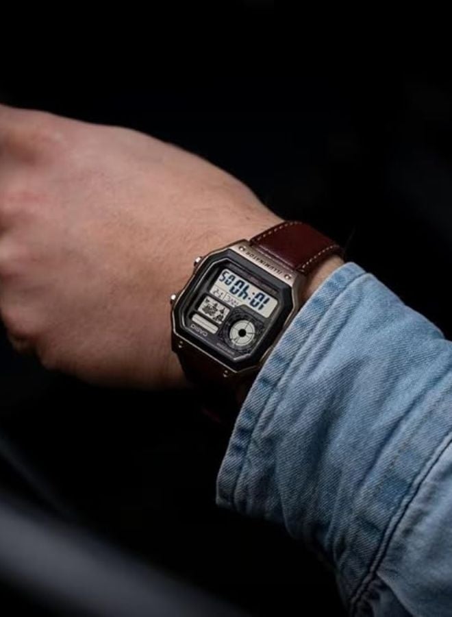 CASIO Digital Men Watch Black Dial and Brown leather band AE-1200WHL-5AVDF - Image 2