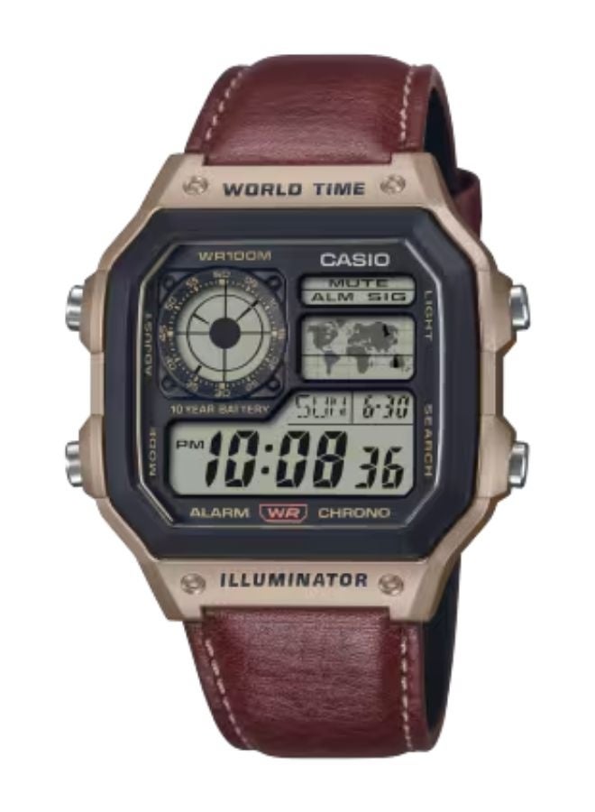 CASIO Digital Men Watch Black Dial and Brown leather band AE-1200WHL-5AVDF - Image 1