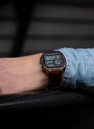 Digital Men Watch Black Dial and Brown leather band AE-1200WHL-5AVDF - view 3