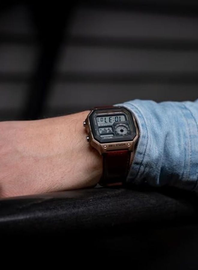 CASIO Digital Men Watch Black Dial and Brown leather band AE-1200WHL-5AVDF - Image 3