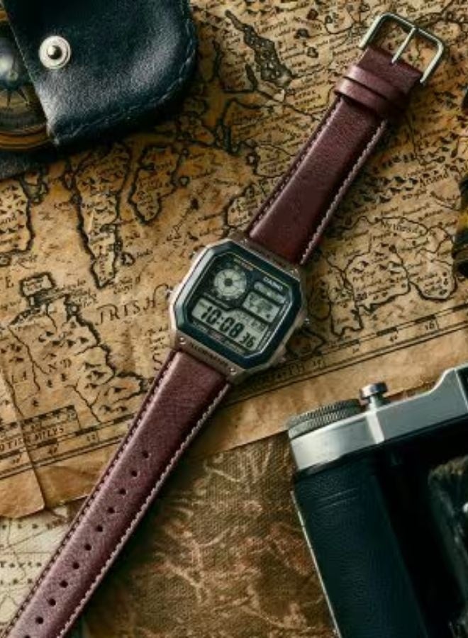 CASIO Digital Men Watch Black Dial and Brown leather band AE-1200WHL-5AVDF - Image 5