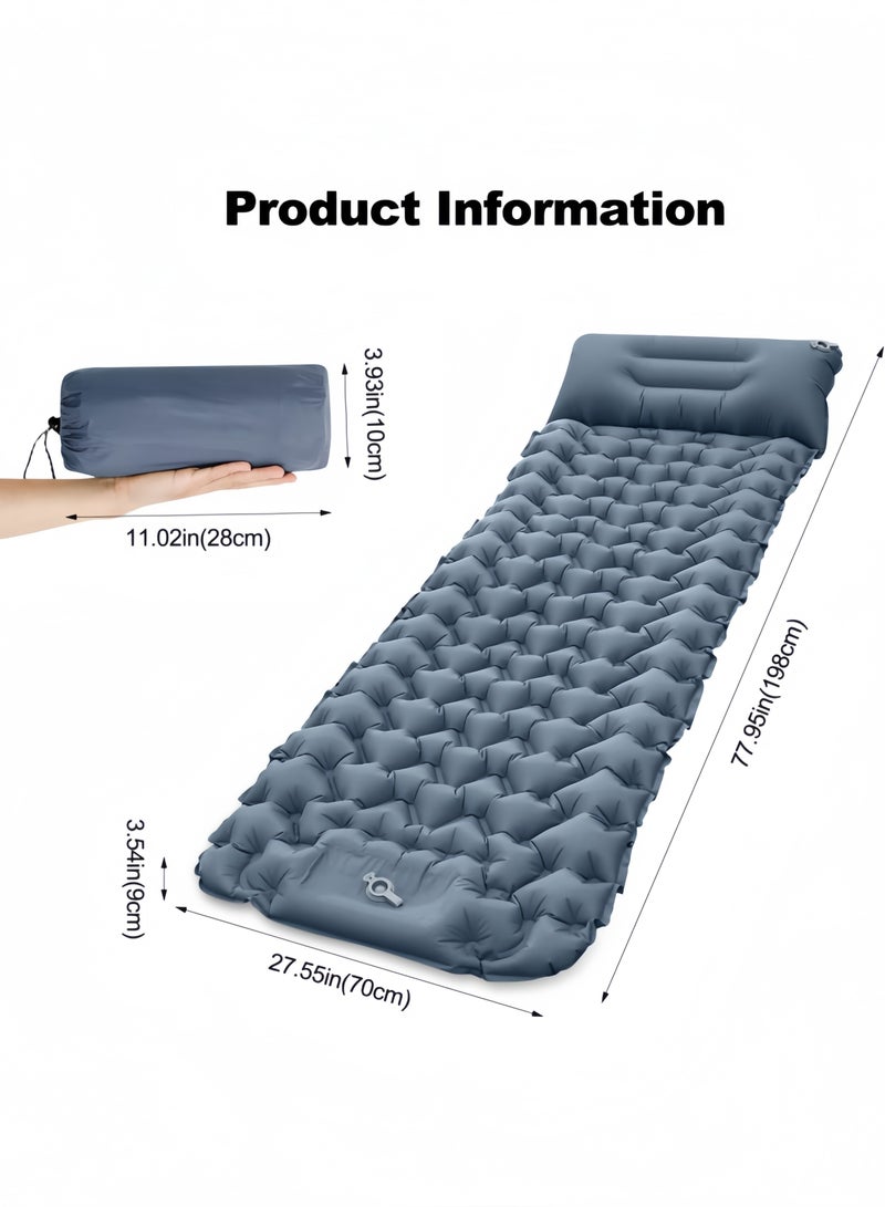 GGEROU Self Inflatable Camping Sleeping Mat, Ultralight Camping Pad with Pillow, Backpacking Sleeping Mattress with Built-in Foot Pump, Waterproof Air Mattress Grey - Image 2