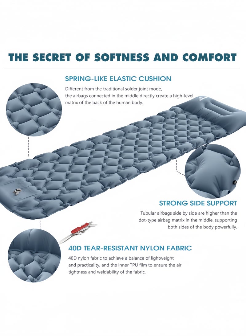 GGEROU Self Inflatable Camping Sleeping Mat, Ultralight Camping Pad with Pillow, Backpacking Sleeping Mattress with Built-in Foot Pump, Waterproof Air Mattress Grey - Image 5