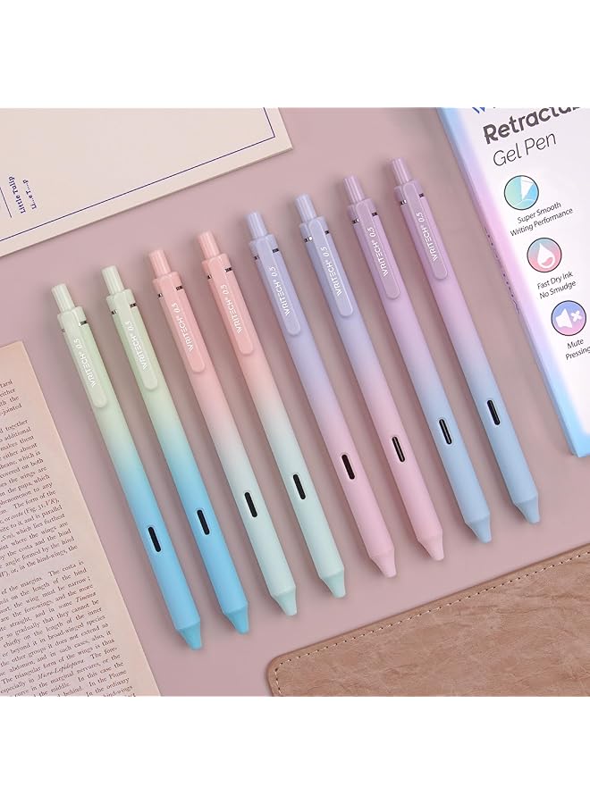 WRITECH Retractable Gel Ink Pens 8Ct Black Ink 0.5Mm Fine Point Tip Pen Comfort Grip Smooth Writing With Aesthetic Gradient Color Barrel For Journaling Note Taking Sketching No Bleed And Smear - Image 1