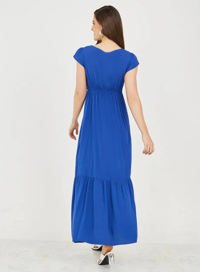 Styli Embroidered Blue Maxi Dress