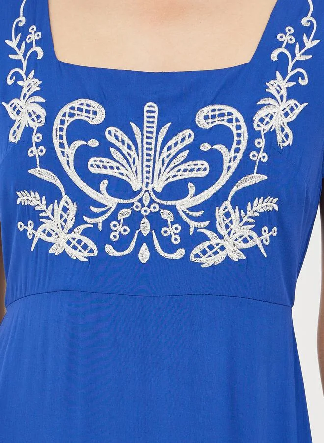 Styli Embroidered Blue Maxi Dress