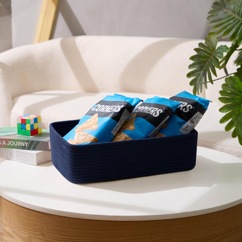 MiniArk Large Shallow Organizing Baskets 15x11x5.1 Inches - Rope Woven Storage Bins for Bathroom, Shelves, Cube Closet, Navy Blue 3 Packs - Image 5