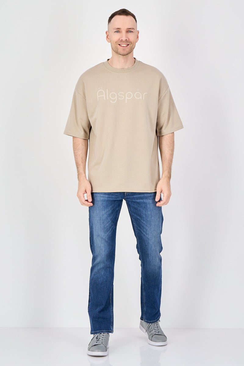 Algspar Men Crew Neck Short Sleeve Graphic Print T-Shirt, Sand - Image 4