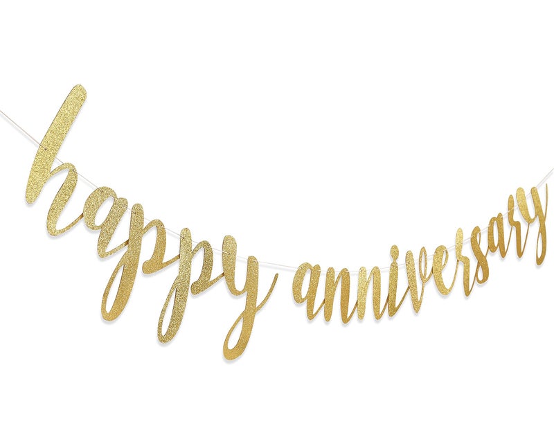 Festiko®Golden Glitter Happy Anniversary Banner - Wedding Anniversary Party Decorations，Suitable for Decoration of Props for Anniversary Wedding Party Ceremony - Image 5