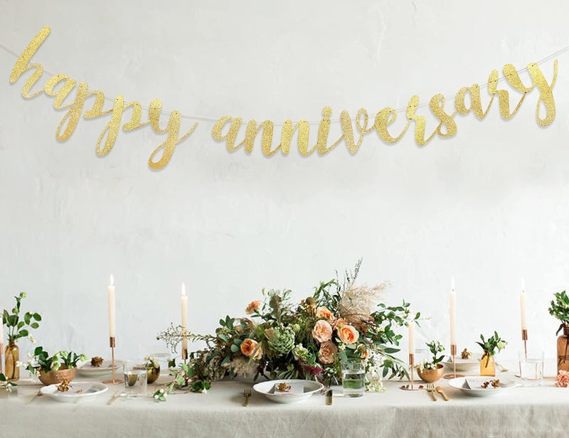 Festiko®Golden Glitter Happy Anniversary Banner - Wedding Anniversary Party Decorations，Suitable for Decoration of Props for Anniversary Wedding Party Ceremony - Image 3