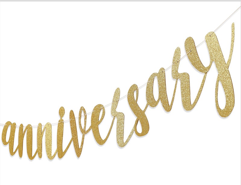 Festiko®Golden Glitter Happy Anniversary Banner - Wedding Anniversary Party Decorations，Suitable for Decoration of Props for Anniversary Wedding Party Ceremony - Image 4
