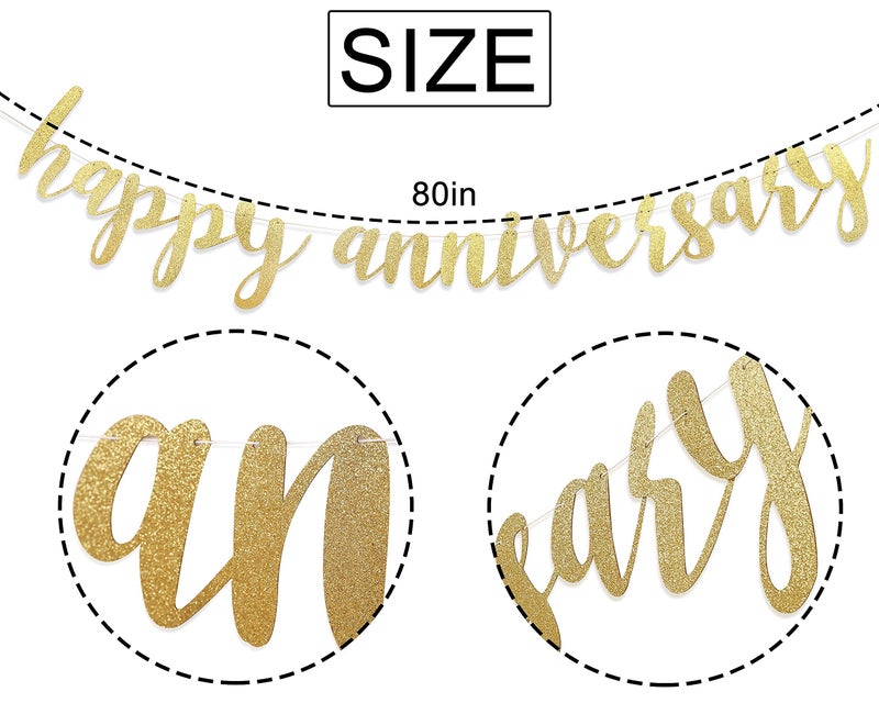 Festiko®Golden Glitter Happy Anniversary Banner - Wedding Anniversary Party Decorations，Suitable for Decoration of Props for Anniversary Wedding Party Ceremony - Image 2