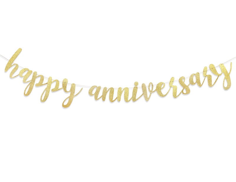 Festiko®Golden Glitter Happy Anniversary Banner - Wedding Anniversary Party Decorations，Suitable for Decoration of Props for Anniversary Wedding Party Ceremony - Image 1