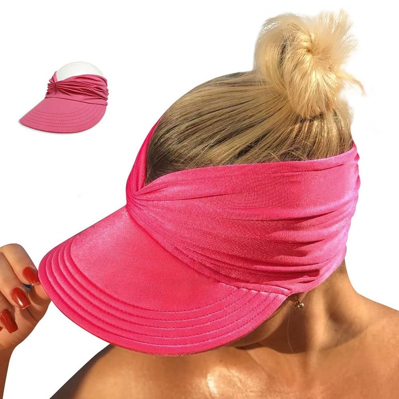 FASHIXD Sun Hats for Women Wide Brim Visor UV Protection Summer Beach Hat for Women Foldable Golf Hats (Rose red) - Image 1