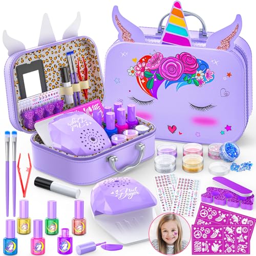 Websonaw Kids Nail Polish Set for Girls Nail Art Kit with Nail Dryer DIY Nail Stickers Nail Kit Toys for Girls with NonToxic Nail PolishAge 312 Little Girl Gift Toys Purple - Image 1